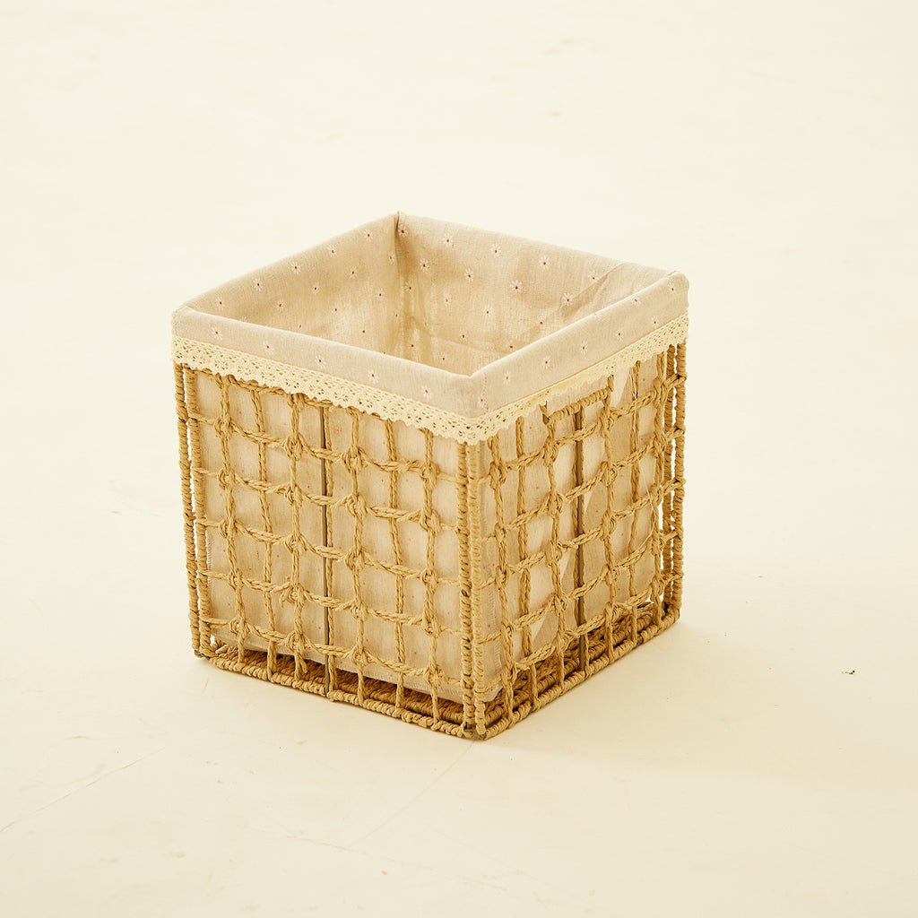 Square Natural Woven Storage Basket with Handles  Cube Wicker Organizer for Closet, Shelves & Living Room