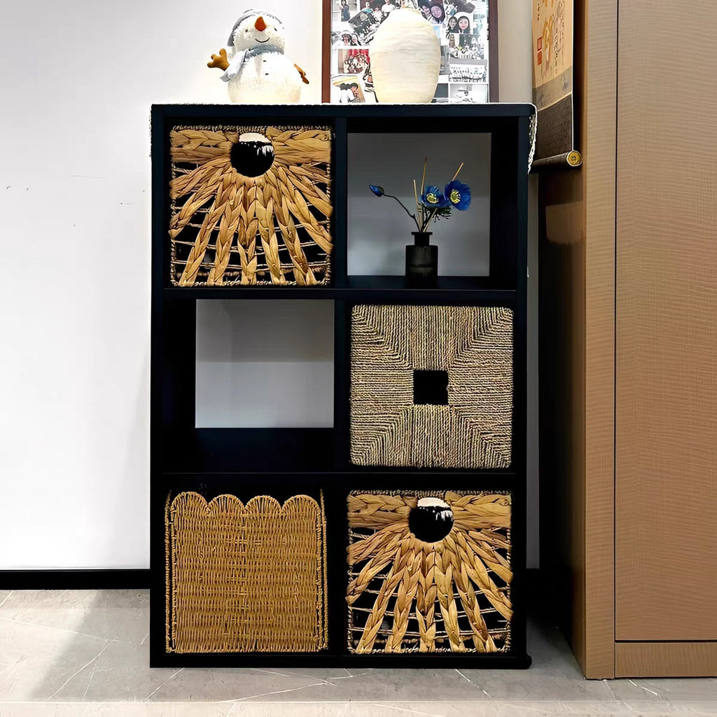 Square Natural Woven Storage Basket with Handles  Cube Wicker Organizer for Closet, Shelves & Living Room