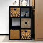 Square Natural Woven Storage Basket with Handles  Cube Wicker Organizer for Closet, Shelves & Living Room
