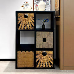 Square Natural Woven Storage Basket with Handles  Cube Wicker Organizer for Closet, Shelves & Living Room