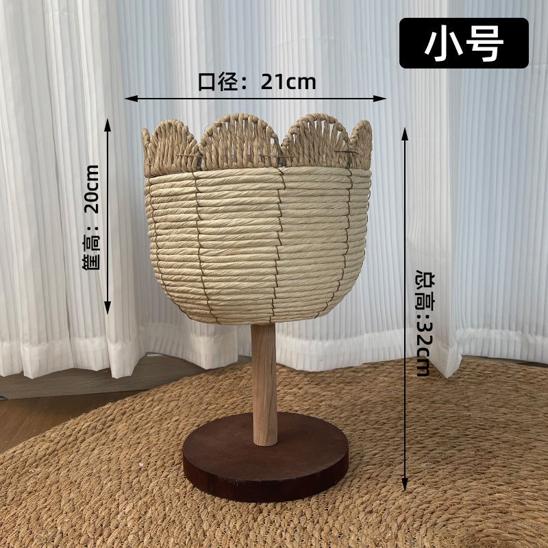 Handwoven Standing Seagrass Planter Basket Set with Pedestal Base  Decorative Indoor Floor Flower Pot Holder (Set of 2)