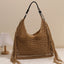 Fashionable Tassel Shoulder Raffia Bag  Large Capacity Hollow Weave Tote for Beach, Vacation & Everyday Use