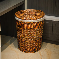 Wicker Laundry Basket with Lid  Handwoven Willow & Seagrass Hamper for Bedroom Storage, Clothes & Toys Organizer