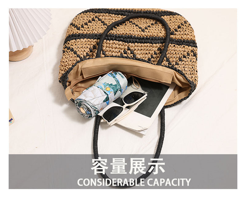 Factory direct sales retro rhombic one-shoulder straw bag, new straw bag woven bag, vacation style beach bag, fashion women's bag