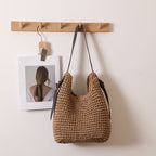 Tassel Straw Cylinder Shoulder Bag Large Capacity Woven Beach Vacation Purse