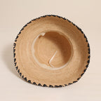 Raffia Straw Wide Brim Sun Hat for Women  Black Trim Beach Holiday Bucket Hat, 5860 cm