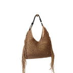 Fashionable Tassel Shoulder Raffia Bag  Large Capacity Hollow Weave Tote for Beach, Vacation & Everyday Use