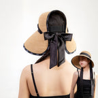 Wide Brim Lettered Straw Sun Hat for Women, Breathable Cellulose Visor, Oversized UV Shade Summer Hat