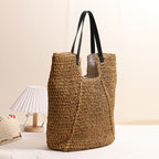 Fashionable Large Capacity Shoulder Raffia Bag  Versatile Solid Color Handheld Tote for Beach, Vacation & Everyday Use