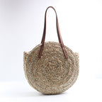 New aquatic plant round straw bag vacation beach bag single shoulder large capacity woven bag women's fashion simple rattan bag