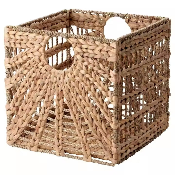 Square Natural Woven Storage Basket with Handles  Cube Wicker Organizer for Closet, Shelves & Living Room Main image
