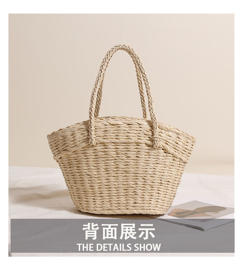 Cute Strawberry Woven Tote Basket  Handcrafted Paper Straw Shoulder Bag with Drawstring, Medium Daily & Beach Carry Bag