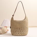 Heart Tassel Woven Straw Shoulder Bag Hollow Out Beach Handbag for Vacation Travel