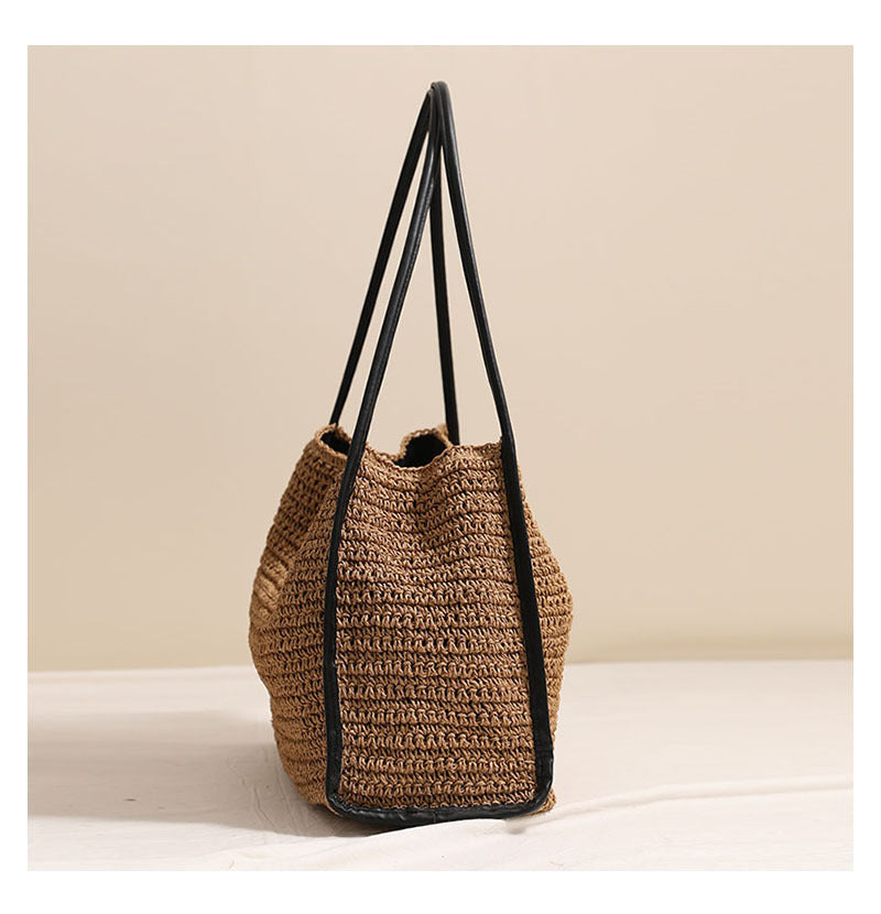 French-Style Woven Paper Shoulder Bag  Minimalist Solid Color Medium Tote for Spring Travel & Daily Outfits