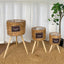 Handwoven Grass Floor Plant Stand Basket with Wooden Legs, Rustic Flower Pot Holder for Living Room & Balcony, 3-Piece Set