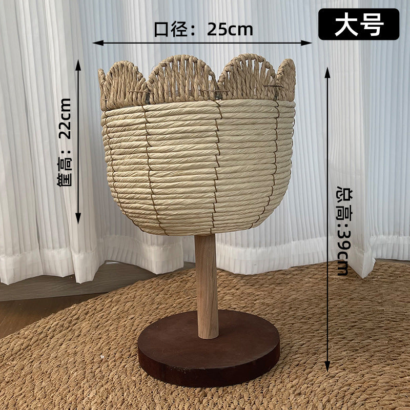 Handwoven Standing Seagrass Planter Basket Set with Pedestal Base  Decorative Indoor Floor Flower Pot Holder (Set of 2)