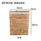 Square Woven Grass Laundry Hamper with Lid  Natural Storage Basket for Clothes, Toys & Household Items