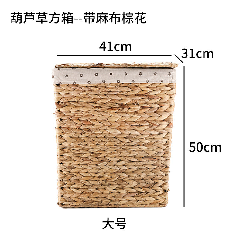 Square Woven Grass Laundry Hamper with Lid  Natural Storage Basket for Clothes, Toys & Household Items