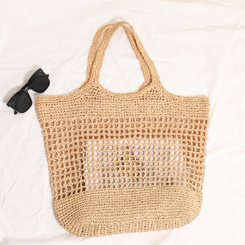 French-Style Hollow Woven Tote  Large-Capacity Straw Shoulder Bag with Open-Top Design for Daily Use & Beach Outfits