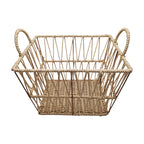 Handwoven Paper Rope Storage Basket with Handles  Breathable Hollow Design Organizer for Towels, Clothes, Toys & Daily Essentials