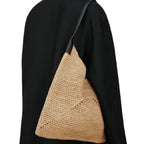 French Raffia Triangle Shoulder Bag  Large Capacity Straw Beach Tote