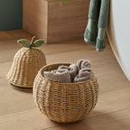 Handwoven Fruit-Shaped Storage Basket with Lid  Apple & Pear Decorative Organizer Made of Paper Rope