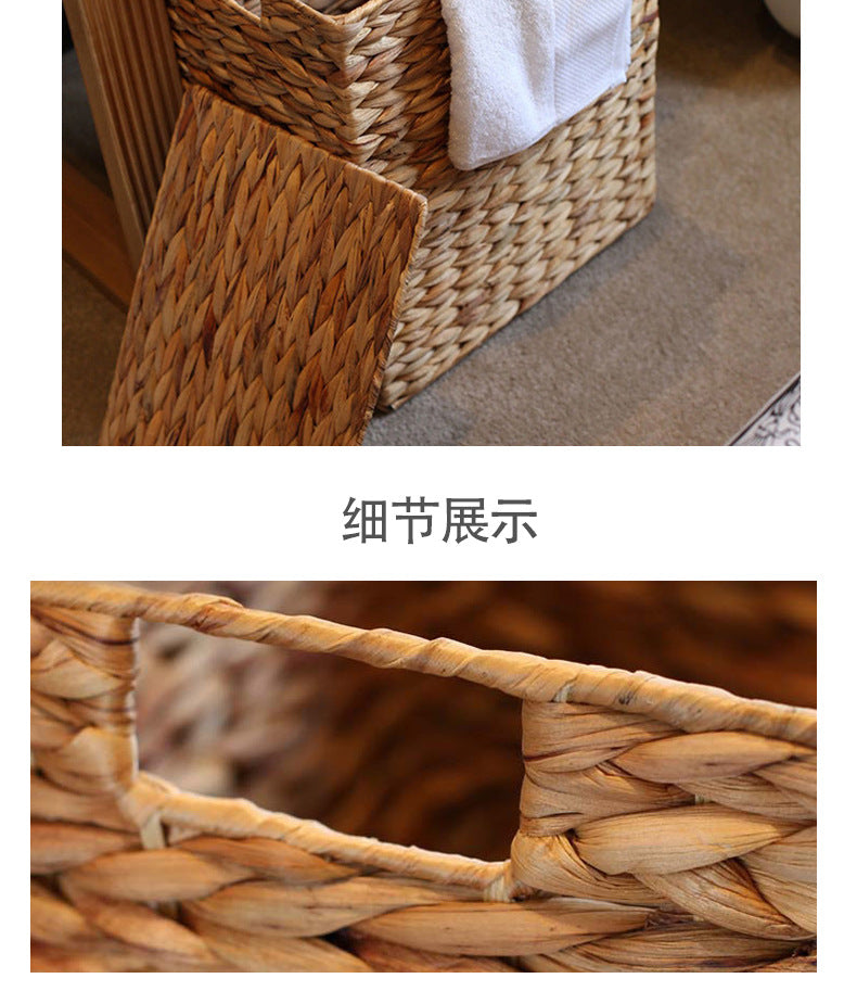 Square Woven Grass Laundry Hamper with Lid  Natural Storage Basket for Clothes, Toys & Household Items