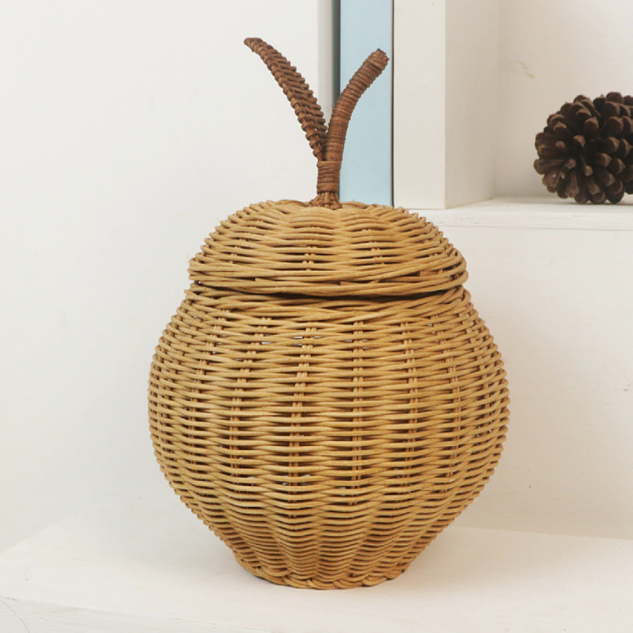 Handwoven Bamboo Apple-Shaped Storage Basket with Lid  Decorative Laundry, Toy & Miscellaneous Organizer