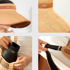 Raffia Wide Brim Sun Visor Hat for Women, Open Top Straw Beach Hat 5658cm