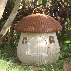 Mushroom-Shaped Woven Pet House  Indoor/Outdoor PP Rattan Cat & Small Dog Bed, Enclosed Cozy Pet Shelter