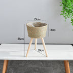 Woven Grass Planter Basket on Stand  Nordic Indoor Plant Holder for Living Room & Balcony