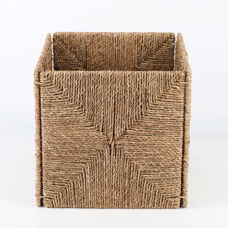 Seagrass Cube Storage Basket with Window Handle  Foldable Handwoven Square Bin for Clothes & Toys, 32cm Secondary image