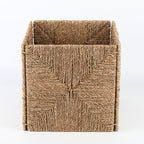 Seagrass Cube Storage Basket with Window Handle  Foldable Handwoven Square Bin for Clothes & Toys, 32cm