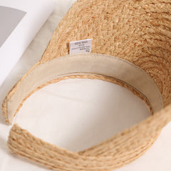 Raffia Open-Top Sun Visor Hat for Women, Wide Brim Straw Beach Vacation Hat