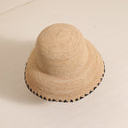 Raffia Straw Wide Brim Sun Hat for Women  Black Trim Beach Holiday Bucket Hat, 5860 cm