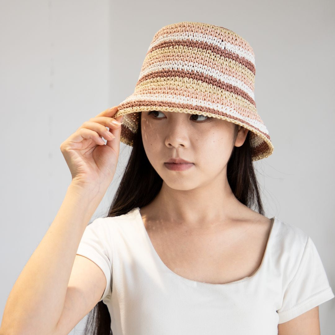 Handwoven Straw Bucket Hat for Large Heads  Wide Brim Summer Sun Hat for Women, Breathable Outdoor Beach Cap Main image