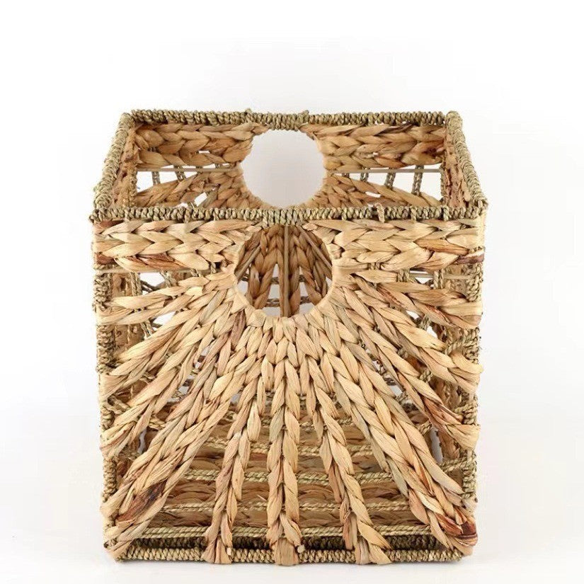 Square Natural Woven Storage Basket with Handles  Cube Wicker Organizer for Closet, Shelves & Living Room