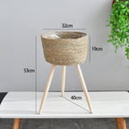 Woven Grass Planter Basket on Stand  Nordic Indoor Plant Holder for Living Room & Balcony