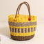 Cute Wooden Bead Straw Bucket Bag  Frayed Edge Paper Woven Handbag with Drawstring, Medium Beach & Holiday Tote