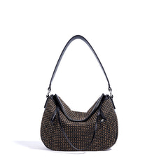 PP Straw Woven Hobo Shoulder Bag  Microfiber Leather Slouchy Crossbody, Medium Dumpling Shape Everyday Handbag