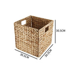 Seagrass Cube Storage Basket with Window Handle  Foldable Handwoven Square Bin for Clothes & Toys, 32cm