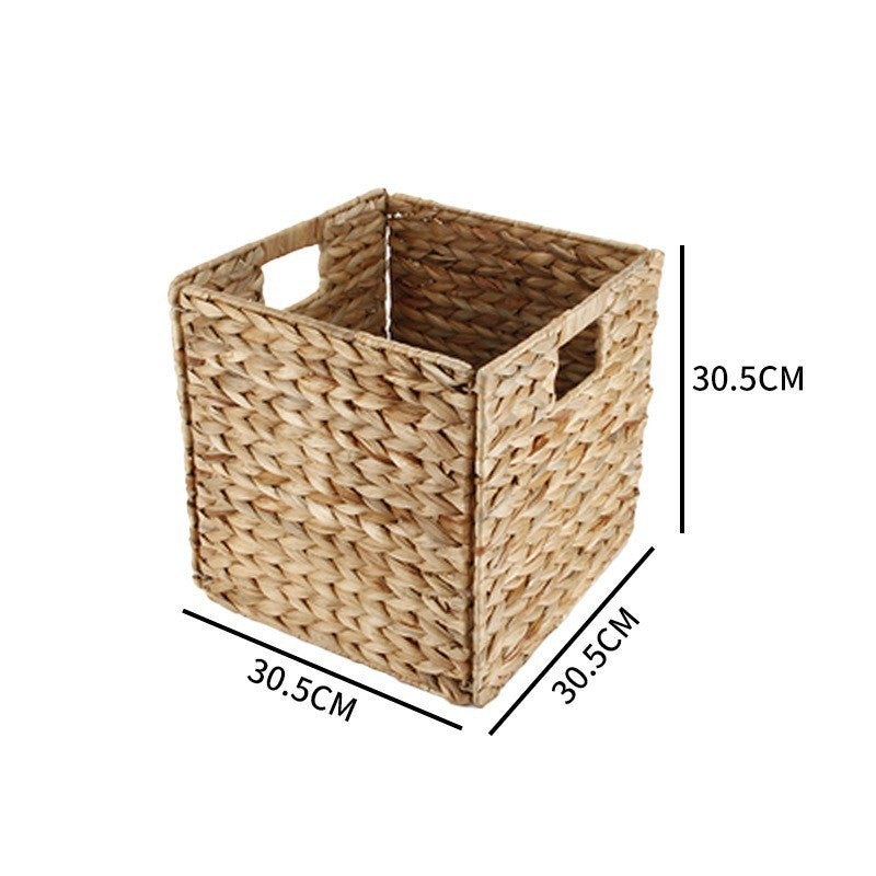 Seagrass Cube Storage Basket with Window Handle  Foldable Handwoven Square Bin for Clothes & Toys, 32cm