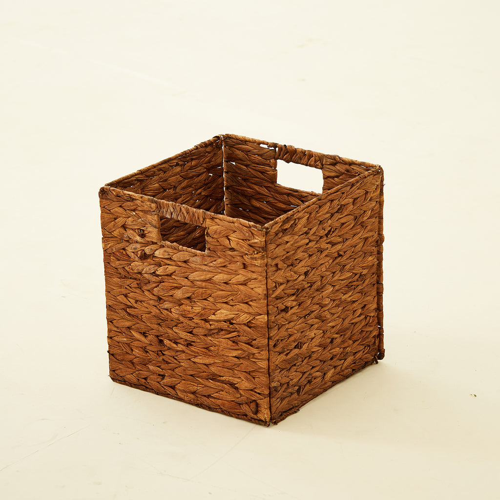Square Natural Woven Storage Basket with Handles  Cube Wicker Organizer for Closet, Shelves & Living Room