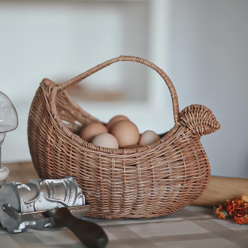 Handwoven Rattan Storage Basket  Nordic-Style Fruit, Vegetable & Daily Essentials Carry Basket