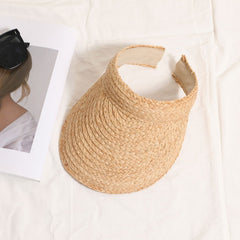 Raffia Open-Top Sun Visor Hat for Women, Wide Brim Straw Beach Vacation Hat