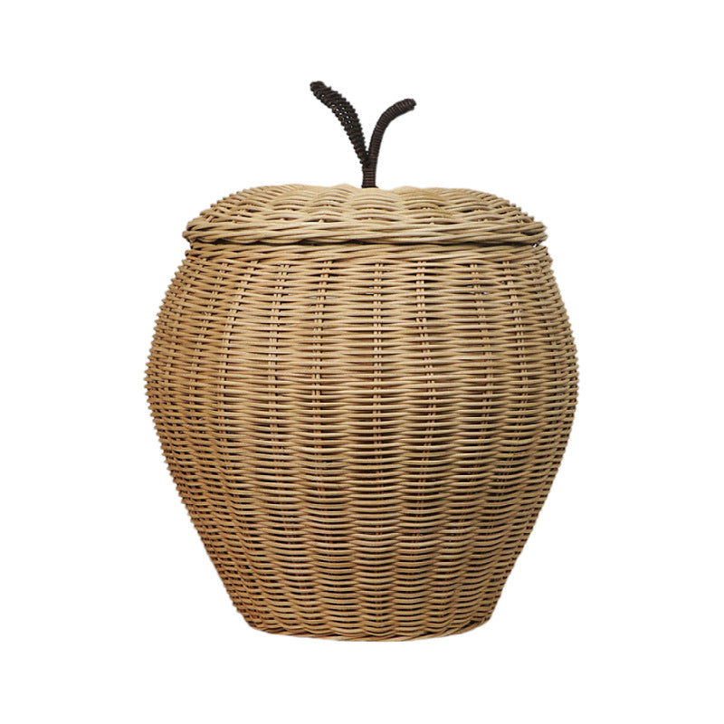Handwoven Bamboo Apple-Shaped Storage Basket with Lid  Decorative Laundry, Toy & Miscellaneous Organizer