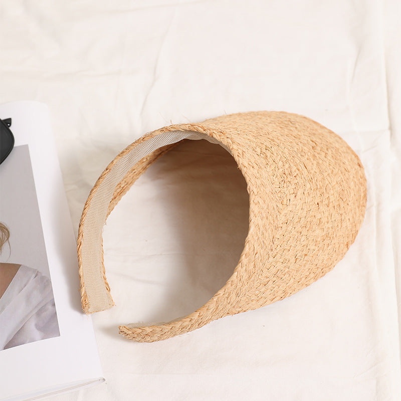 Raffia Open-Top Sun Visor Hat for Women, Wide Brim Straw Beach Vacation Hat