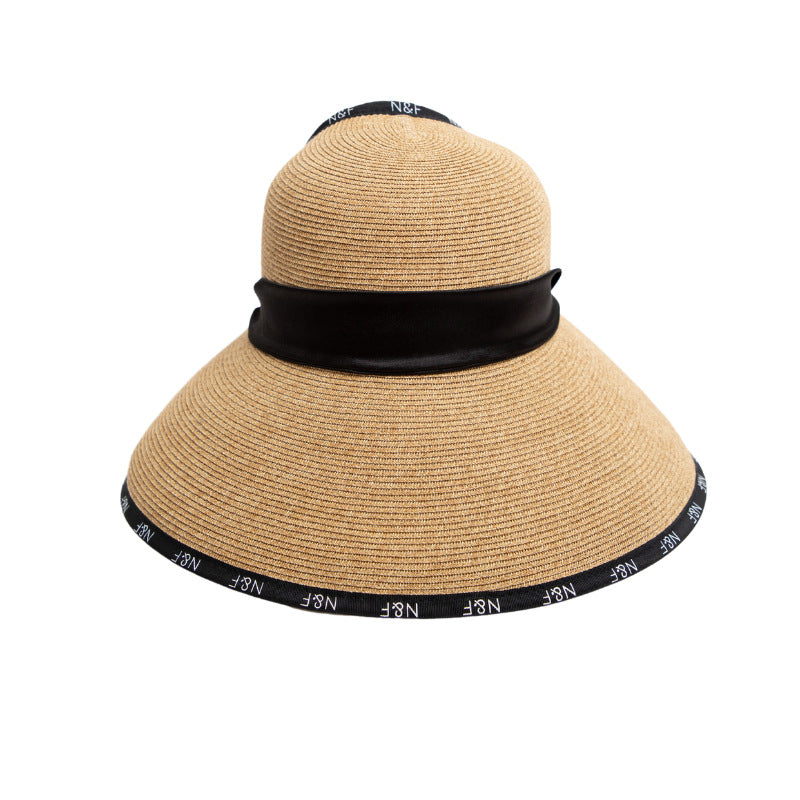Wide Brim Lettered Straw Sun Hat for Women, Breathable Cellulose Visor, Oversized UV Shade Summer Hat