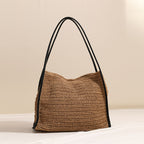 French-Style Woven Paper Shoulder Bag  Minimalist Solid Color Medium Tote for Spring Travel & Daily Outfits