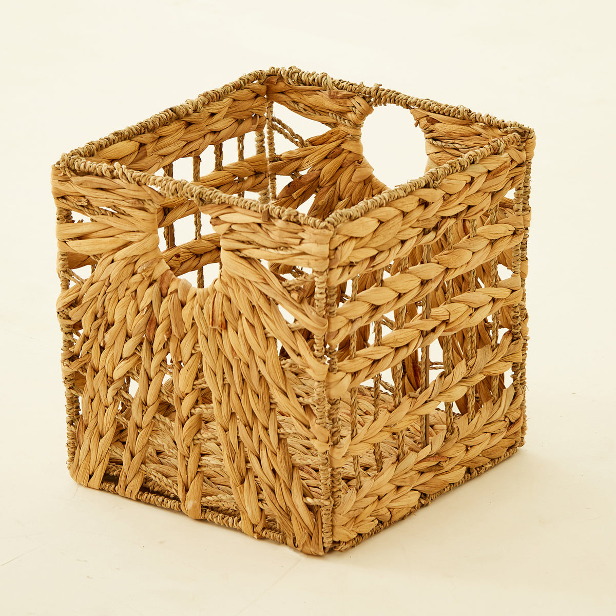 Square Natural Woven Storage Basket with Handles  Cube Wicker Organizer for Closet, Shelves & Living Room